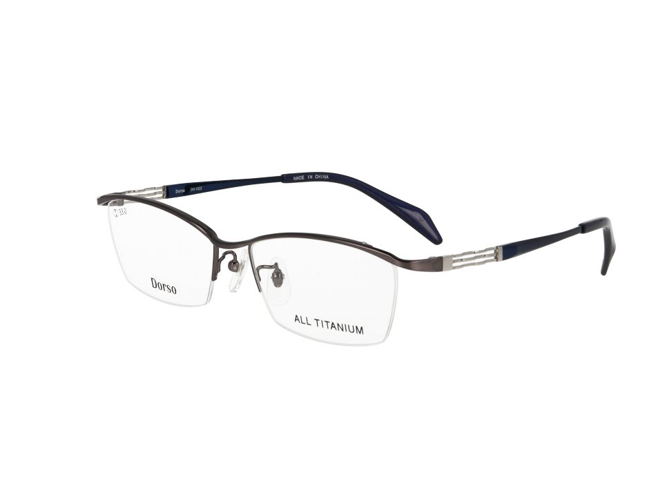 Col.3【グレー】フロント：グレー（ヘアライン）　テンプル：ブルー（ヘアライン）＆シルバー